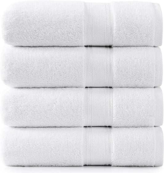 LANE LINEN 100% Cotton 4 Pack Bath Sheets (35"x66") - Zero Twist Cotton - Extra Large Bath Towels Set - Quick Drying, Soft & Absorbent Oversized Bathroom Towel Sets - Hotel Quality - White Towels