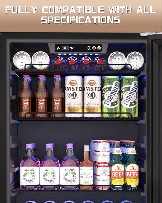 24-Inch Beverage Refrigerator, 200-Can Glass Door Cooler with Adjustable Shelves, Quiet Cooling, Freestanding or Under-Counter – Compatible with Beer, Soda, Wine, Milk, Suita