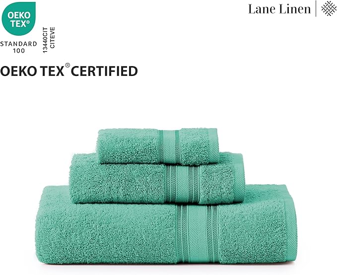 LANE LINEN 100% Cotton Bath Towel Set of 18 – 6 Bath, 6 Hand Towel & 6 Washcloths, Zero Twist, Absorbent Softness for Daily Use, Perfect for Airbnb, Spa & Hotel, Machine Washable – Teal