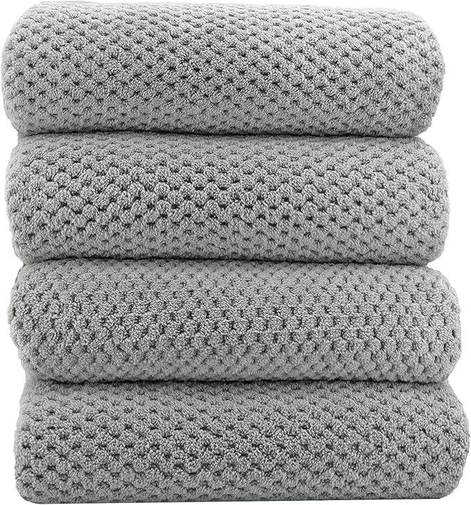 YTYC Towels,29x59 Inches Extra Large Bath Towels for Bathroom Super Soft Quick Dry Light Weight Waffle Microfiber Shower Towels 80% Polyester 20% Nylon (Grey,4 Piece)