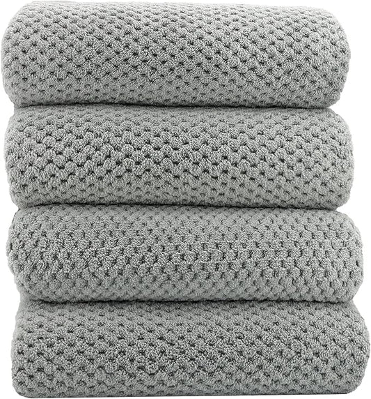 YTYC Towels,29x59 Inches Extra Large Bath Towels for Bathroom Super Soft Quick Dry Light Weight Waffle Microfiber Shower Towels 80% Polyester 20% Nylon (Grey,4 Piece)