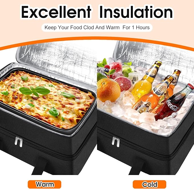 Double Insulated Casserole Carrier, Portable Casserole Carrier for Hot or Cold Food Lunch Tote Warmer or Cooler Bag, Lasagna Lunch Bag for Potluck Parties- Fits 9" x 13" Baking Dish-Black