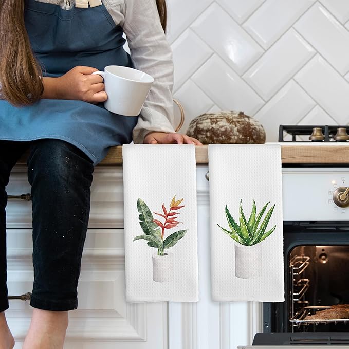 Tropical Floral Botanical Bathroom Hand Towels, Botanical Decor Hand Towel for Bathroom Decor, Plant Lover Gifts Decorative Towels for Washroom Toilet 16x24 Inch Set of 2