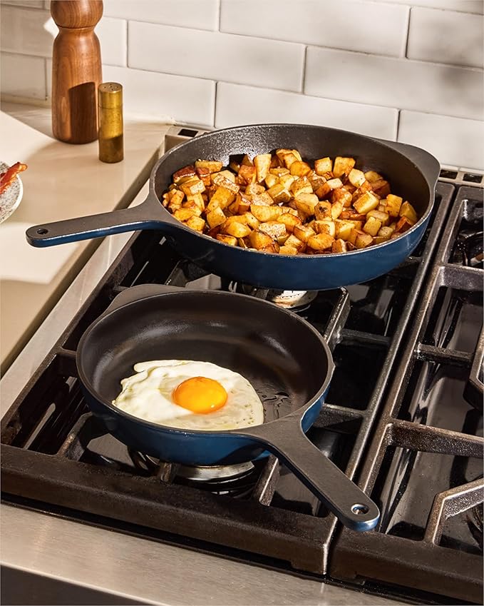 Caraway Cast Iron Skillet - 8” Enameled Cast Iron Pan With 3 Layer Enamel Coating - No Seasoning Required - Compatible With All Stovetops - Free From Forever Chemicals - Gray