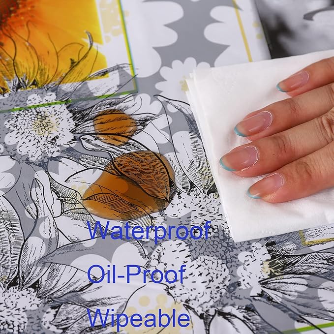 Heavy Duty Vinyl Tablecloth with Flannel Backing Waterproof Oil-Proof Plastic Table Cloth Stain-Resistant Wipeable Rectangle or Square Table Cover for Indoor and Outdoor ( Sunflower, 60X84 Inch)