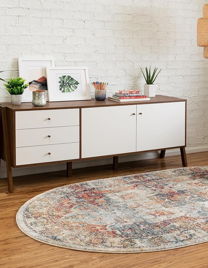 Unique Loom Isabella Collection Area Rug - Adjani (7' 10" x 10' Oval, Ivory/ Beige)