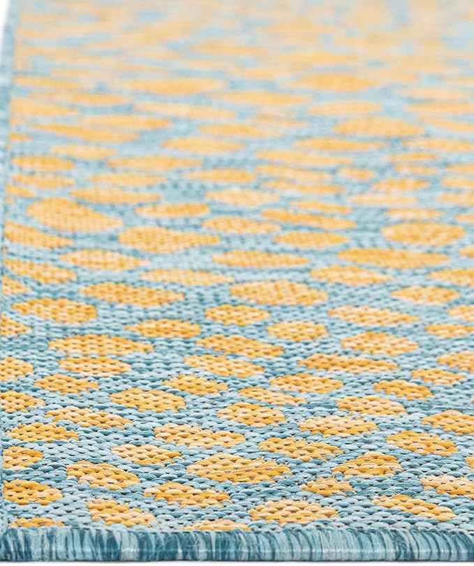 Unique Loom Outdoor Collection Area Rug - Cape Town (2' x 8' Runner, Yellow and Aqua/ Light Blue)