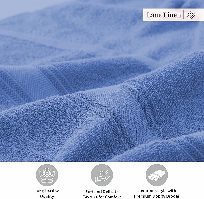 LANE LINEN 100% Cotton 4 Pack Bath Towels (30"x60") - Zero Twist, Mercerized Cotton Bathroom Towels Set - Quick Dry, Soft & Absorbent Large Bath Towels - Machine Wash in Cold Water - Cerulean Blue