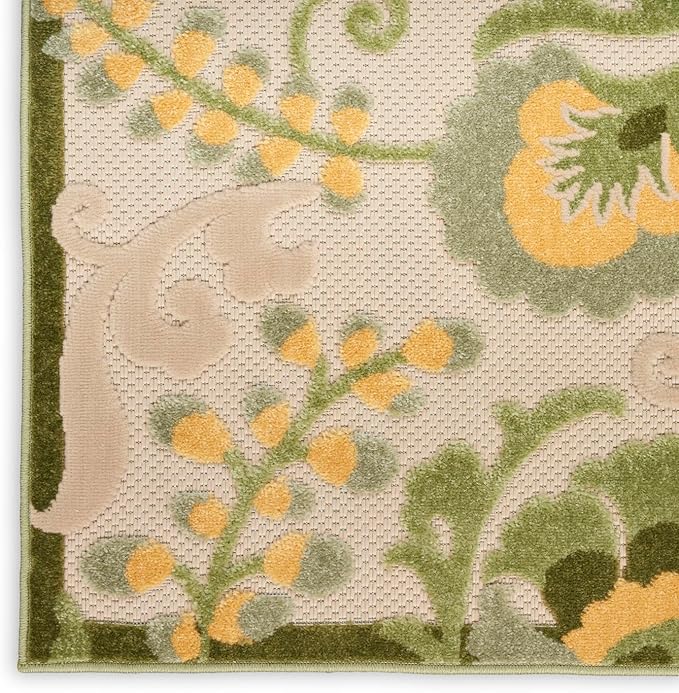 Nourison Home Aloha Ivory Green 10' x 14' Area Rug - Easy Clean, Non Shedding, Bed Room, Living Room, Dining Room, Kitchen (10' x 14')