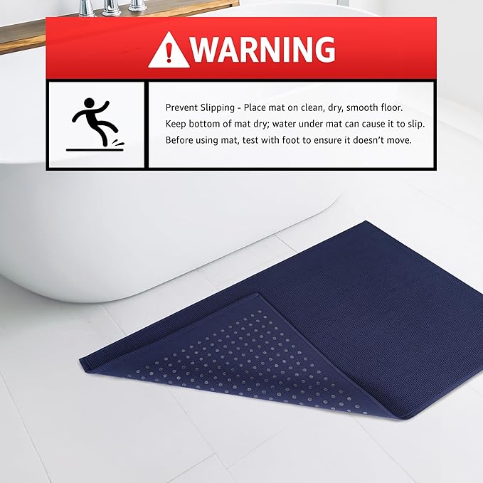 American Soft Linen Bath Rug, 17 in 24 in 100% Cotton Bath Mats Rugs for Bathroom, Slip Reducer Washable Shaggy Form Area Rugs, Navy Blue Bath Rug