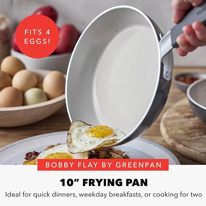 GreenPan x Bobby Flay 10" Nonstick Frying Pan Skillet, PFAS-Free Diamond Ceramic, Induction Suitable, Stay-Cool Silicone Handle, Easy Clean Dishwasher & Oven Safe, Egg & Omelet Pan, Graphite