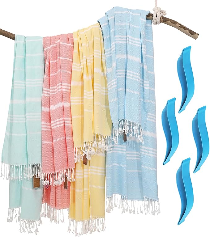 4 Packs Turkish Beach Towel Pool Swim Towels Set Bulk Soft Cotton Extra Large Sand Free Quick Dry Thin Lightweight Travel Vacation Essentials Cruise Accessories Must Haves Clearance Sandless Oversized