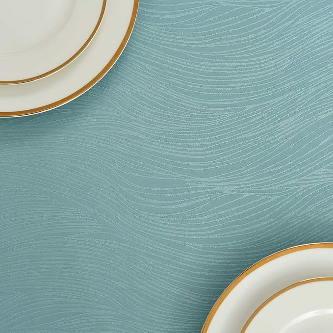 maxmill Jacquard Tablecloth Swirl Design Spillproof Wrinkle Free Water Resistant Heavy Weight Soft Table Cloth Decorative Fabric Table Cover for Outdoor and Indoor Square 60 x 60 Inch Turquoise