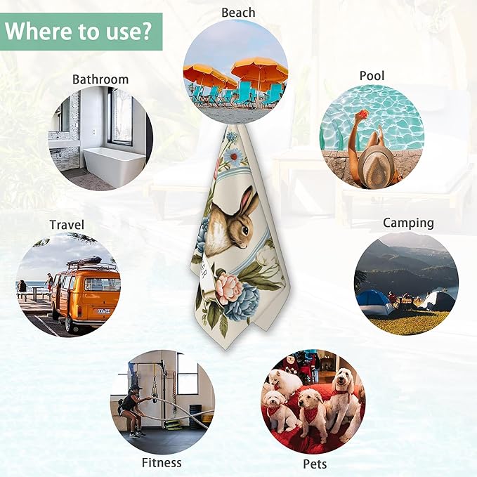 Hand Towels for Bathroom Set of 2,Vintage Easter Bunny Flowers Hand Towels Decorative Soft Bathroom Towels for Kitchen Guest Gym Spa 14x28in