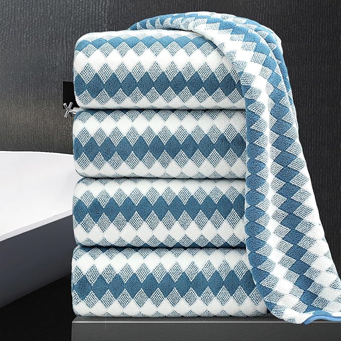 4 Piece Bath Towel Set Oversized Bath Sheet 35"x70" Bathroom Towel Extra Large Towel Set Soft Highly Absorbent & Quick Dry Premium Bath Sheet for Bathroom 600GSM Shower Towel Spa Gym Hotel,Blue