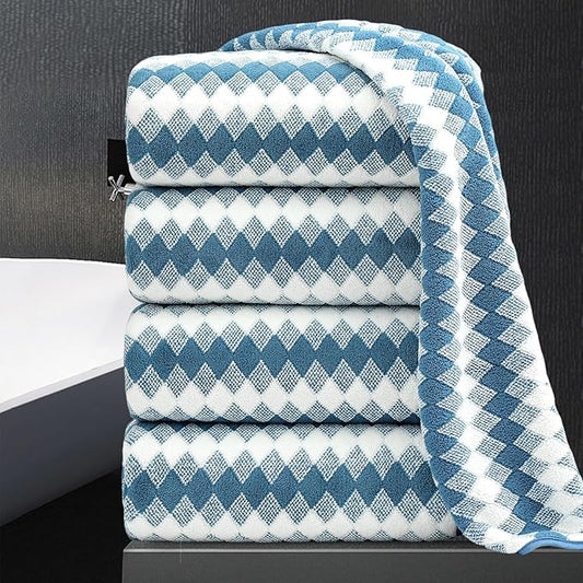 4 Piece Bath Towel Set Oversized Bath Sheet 35"x70" Bathroom Towel Extra Large Towel Set Soft Highly Absorbent & Quick Dry Premium Bath Sheet for Bathroom 600GSM Shower Towel Spa Gym Hotel,Blue