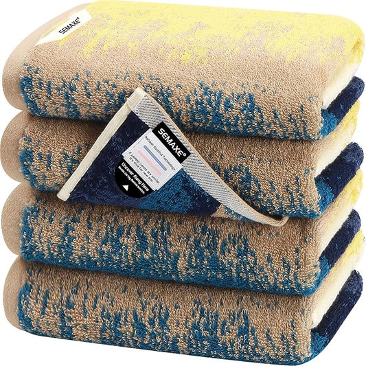 SEMAXE Hand Towels for Bathroom, 100% Cotton Towels with Hanging Loops, Soft and Absorbent, 4 Pack Hand Towel Set for Gym, Shower, Hotel, Spa and Kitchen, Colorful Towel - Beach Collection