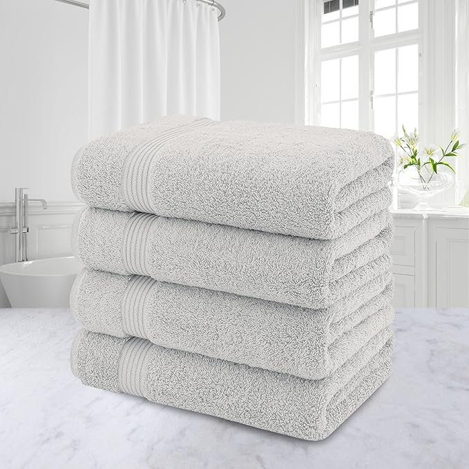 American Veteran Towel, 100% Cotton Turkish Bath Towels for Bathroom 4 Pack, 27x54 Extra Large Premium Soft Drying Bathroom Towels, Silver Grey