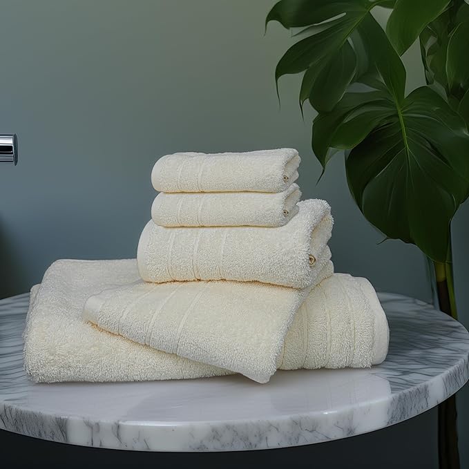 Tens Towels Pack of 8 Towels Set, 2 Extra Large Bath, 2 Hand, 4 Washcloths, 100% Cotton, Lighter Weight, Quicker to Dry, Super Absorbent, Perfect for Bathroom, Cream