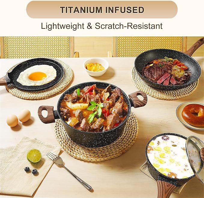 EWFEN 25 Pcs Pots and Pans Set, Nonstick Ceramic Cookware Sets, Healthy Non-Toxic, Large Capacity, Induction Compatible, Cooking Set with Frying Pans & Saucepans, PFAS/PTFE/PFOA Free, Classic Black