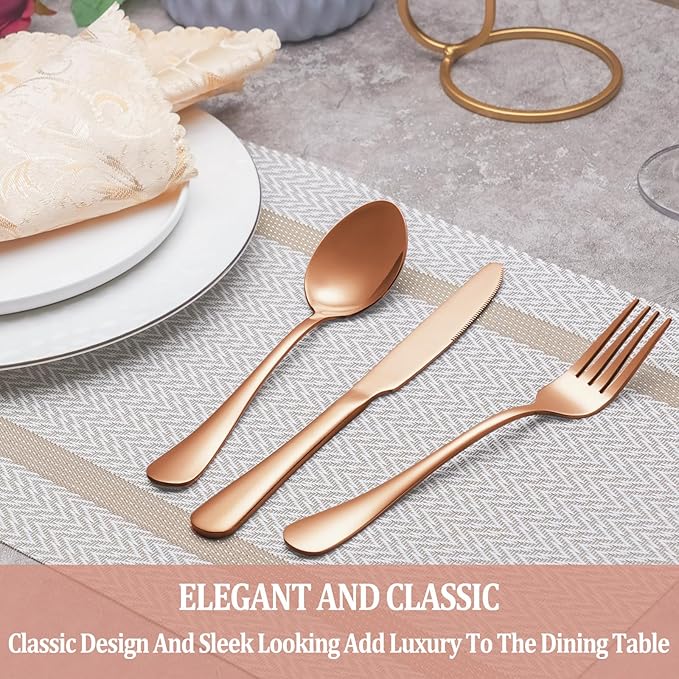 40 Pcs Rose Gold Silverware Set Service for 8, Premium Stainless Steel Flatware Set, Cutlery Utensil Set, Durable Home Kitchen Eating Tableware Set, Include Fork Knife Spoon Set, Dishwasher Safe