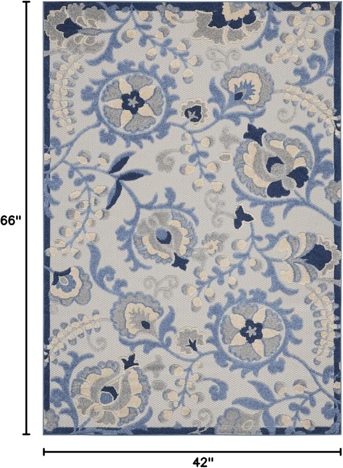 Nourison Aloha Indoor/Outdoor Blue/Grey 3'6" x 5'6" Area Rug, Easy Clean, Non Shedding, Bed Room, Living Room, Dining Room, Backyard, Deck, Patio (4x6)
