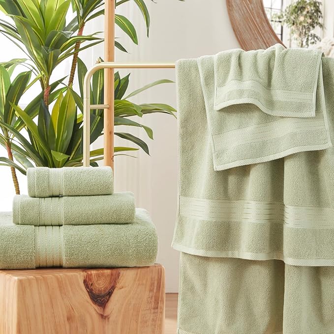 COZYART Sage Green Bath Towel Set for Bathroom Turkish Cotton Thick Soft Absorbent Durable 650 GSM Towel Sets of 6, 2 Large Bath Towels, 2 Hand Towels, 2 Washclothes