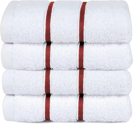4 Packed White Washcloth Set, 100% Turkish Cotton Washcloths Washrags, Small Hand Face Towels for Bathroom and Kitchen, Bordeaux Red