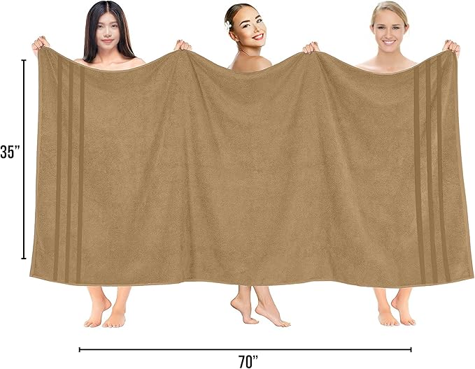 RIVERSIDE Pack of 2 Extra Large Bath Sheets 35 x 70 Inches - 100% Ring Spun Cotton Hotel Quality Oversized Bath Towels - Super Soft, Highly Absorbent & Quicker to Dry - Tan