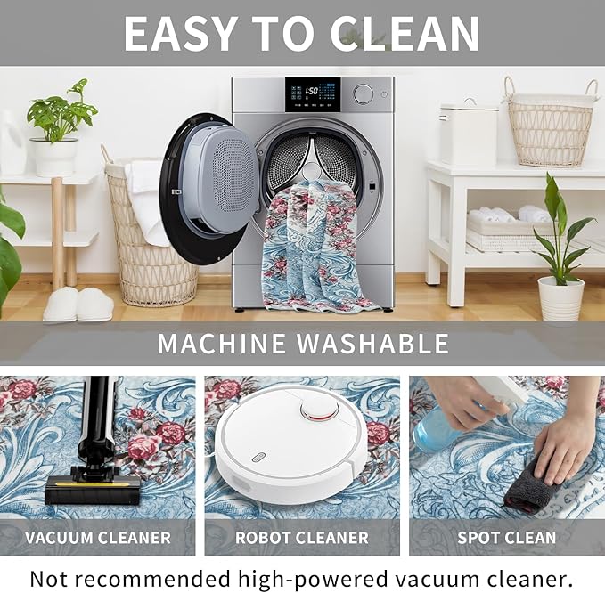 Easy-Going Floral Area Rug 3x5 Entryway Rug Washable Inside Door Mats for Home Entrance Non-Slip Retro Flowers Small Rugs for Entry Living Room Bedroom Kitchen Bathroom Lightweight Carpet, Teal Red