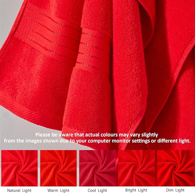 COZYART Red Bath Towel Set for Bathroom Soft Absorbent Durable 650 GSM Turkish Cotton Towel Sets of 6, 2 Large Bath Towels, 2 Hand Towels, 2 Washclothes