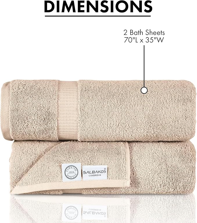 SALBAKOS 100% Turkish Cotton Extra Large Bath Sheet Set of 2 35x70 inch | Heirloom Quality | Hotel & Spa Collection | Soft, Absorbent Oversize Bath Towels | Made in Turkey (Taupe, 2 Bath Sheets)