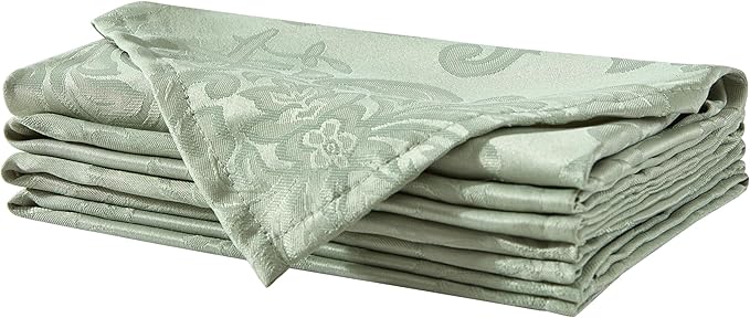 Newbridge Christmas Barcelona Damask Fabric Napkins, Set of 4, Sage Green – No Iron, Soil Resistant Cloth Napkins for Dining, Parties and Holidays
