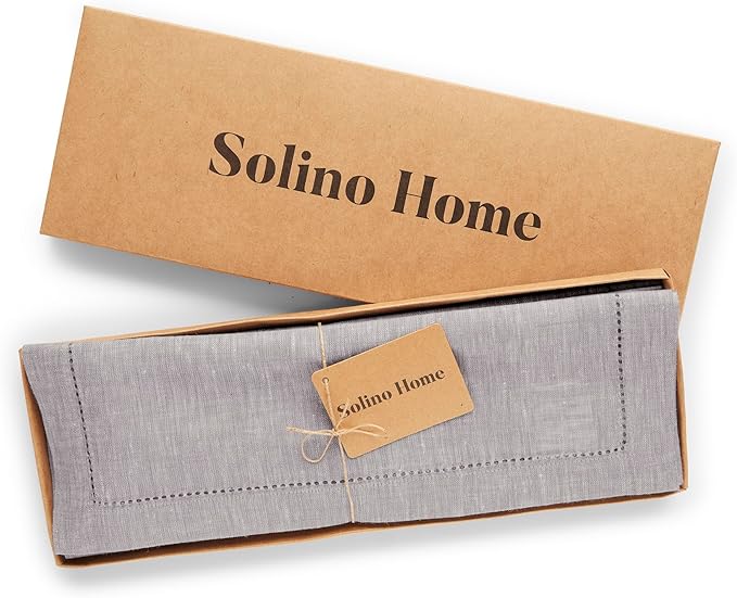 Solino Home Linen Placemats Set of 4 - Milan Hemstitch Oyster Grey Placemats 14 x 19 Inch - 100% Pure Linen Table Mats for Holiday, New Year