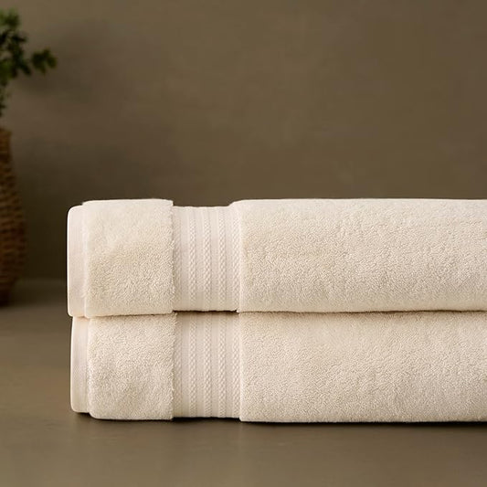 Fabdreams 100% Organic Cotton Bath Sheet Set of 2 700 GSM Oversized Towels Ultra Soft Plush Absorbent Durable Skin-Friendly Spa Hotel Premium Comfort Large 36 x 70 in Ivory