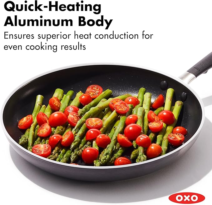 OXO 12” Non-Stick Every Day Frying Pan with Lid, BPA-Free Comfort Grip Silicone Handle, Dishwasher & Oven Safe, PFAS-Free Ceramic Skillet, Black