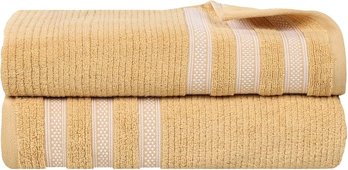 Superior Cotton Bath Sheet Set, Zero Twist, Ribbed Geometric, Oversized Large Absorbent Body Towels, Luxury Soft Quick Dry, Shower, Spa, Hotel, Pool, Guest Bathroom, Home Essentials, Set of 2, Gold