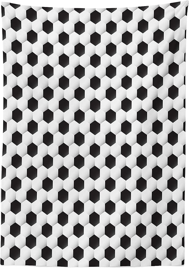 Ambesonne Sports Tablecloth, Soccer Ball Vivid Pattern Athletic Sport Themed Geometrical Modern Design, Rectangular Table Cover for Dining Room Kitchen Decor, 60" X 84", White Charcoal