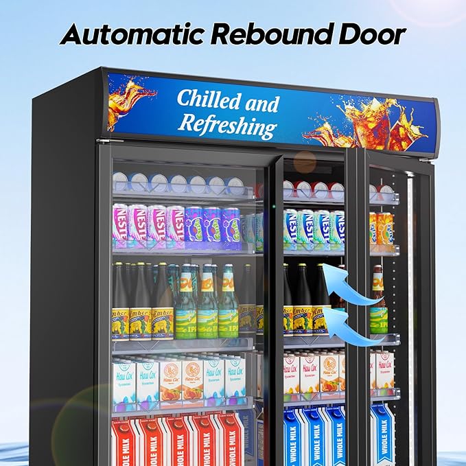 Commercial Beverage Refrigerator with 2 Glass Door, 383L Display Fridge Beverage Cooler with Customizable Lightbox Adjustable Shelves, Drink Fridge Merchandiser for Restaurant Shop, Black