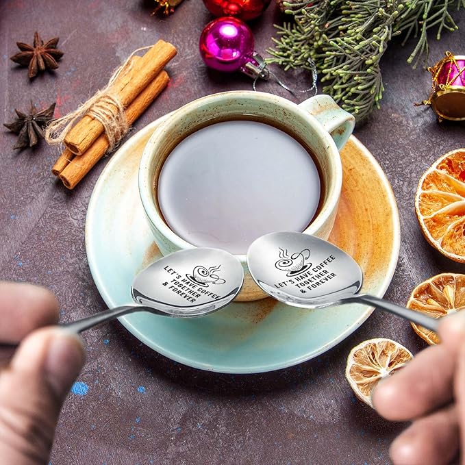 Couple Gifts Friends Gifts—Let's Have Coffee Together & Forever Engraved Spoon Personalized Gift for Valentine's Day gift,Birthday Gift,Thanksgiving Day Gift,Christmas Gift(2PCS)