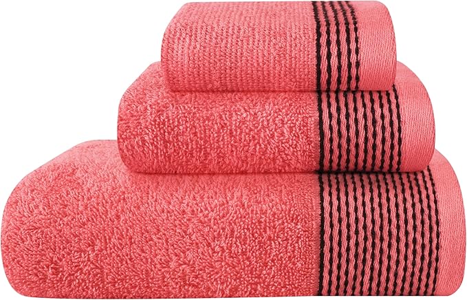 Belizzi Home Ultra Soft 3 Pack Cotton Towel Set, Contains a Bath Towel 28x55 inch, a Hand Towel 16x24 inch & a Wash Coth 12x12 inch, Ideal Everyday use, Compact & Lightweight -Coral Orange
