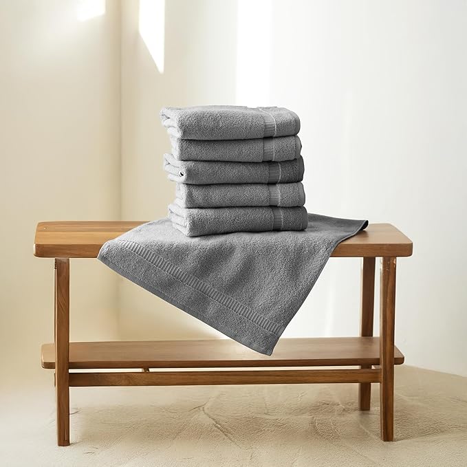 SALBAKOS 100% Turkish Cotton Hand Towel Set of 6 16x30 inch | Heirloom Quality | Hotel & Spa Collection | Ultra Soft, Super Absorbent, Long Lasting Hand Towels | Made in Turkey (Gray, 6 Hand Towels)