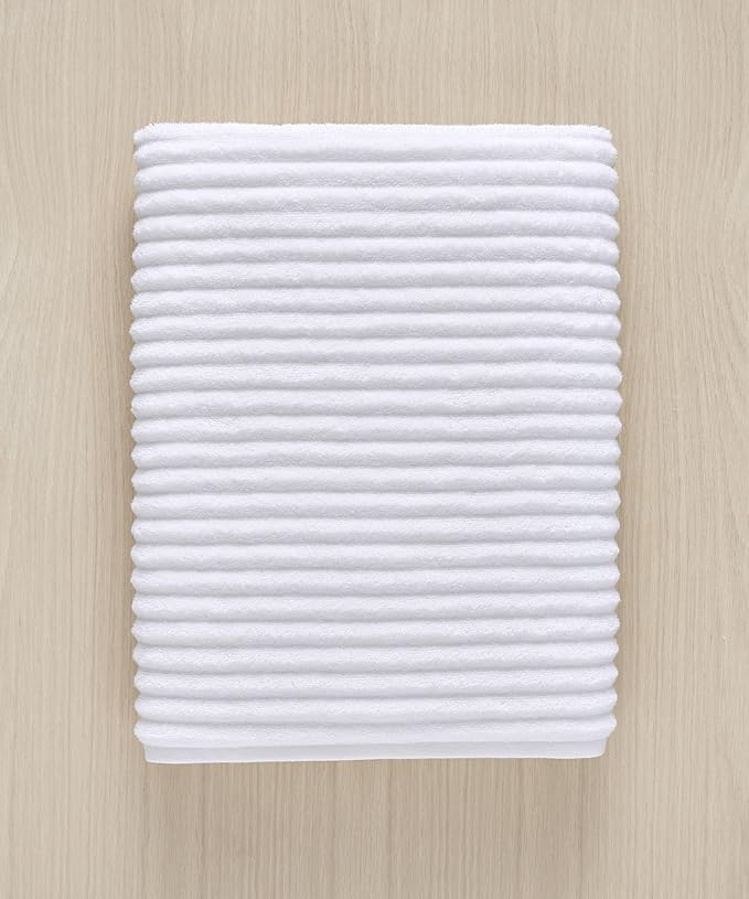 Blue Loom Ribbed Bath Sheet & Towel, 100% Cotton 600 GSM, Soft Absorbent Durable Quick Drying Bath Sheet & Bath Towel Set for Bathroom - Mason Set of 2 White (65" x 45" & 58" x 30")
