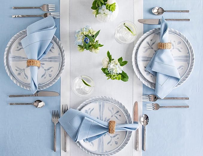 Solino Home Linen Tablecloth 60 x 144 Inch - Classic Hemstitch 100% Pure Linen Sky Blue Table Cloth for Rectangle Tables - Machine Washable Tablecloth for New Year