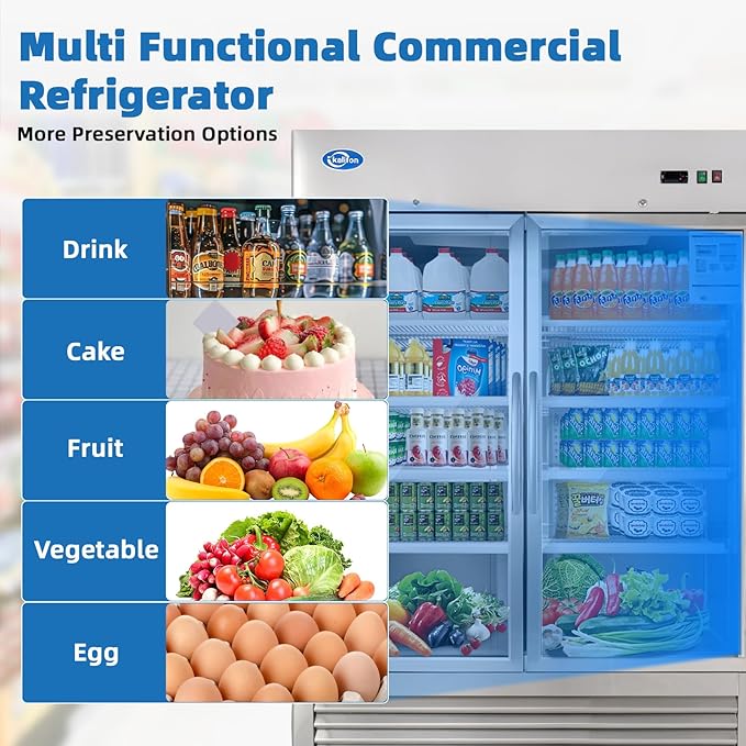 Beverage Refrigerator, 49 Cu.Ft Drink Fridge with Glass Door, Commercial Fridge with 8 Adjustable Shelves, Commercial Refrigerator with Front Led Light for Restaurant, Supermarket, Gym