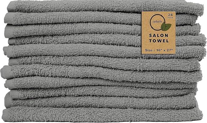 Softolle Salon Towels – Pack of 24 (16"x27") 100% Cotton Ring Spun – Ultra Soft, Highly Absorbent Hand Towels – Bulk for Spa, Gym & Salon (Silver Grey)