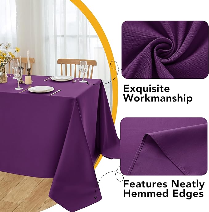 6-Pack Purple Tablecloths for Rectangle Tables, 90 x 132 Inches, Stain-Resistant Polyester Fabric for 8 Foot Tables - Washable Table Covers for Weddings, Banquets, Birthday Parties, Events