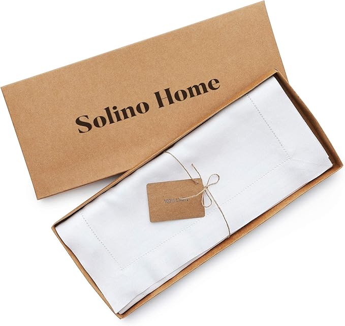 Solino Home Linen White Table Runner 132 Inches Long - 100% Pure Linen Extra Long Table Runner 14 x 132 Inch for Holiday, Valentines, New Year - Classic Hemstitch