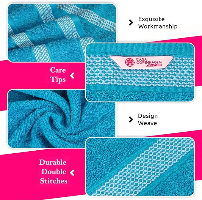 CASA COPENHAGEN Solitaire Mix 6 Pieces Towel Set- Grey Violet + Teal, 600 GSM 2Bath Towel 2Hand Towel 2Washcloth, Designed in Denmark Made of Soft Egyptian Cotton for Bathroom, Kitchen & Shower