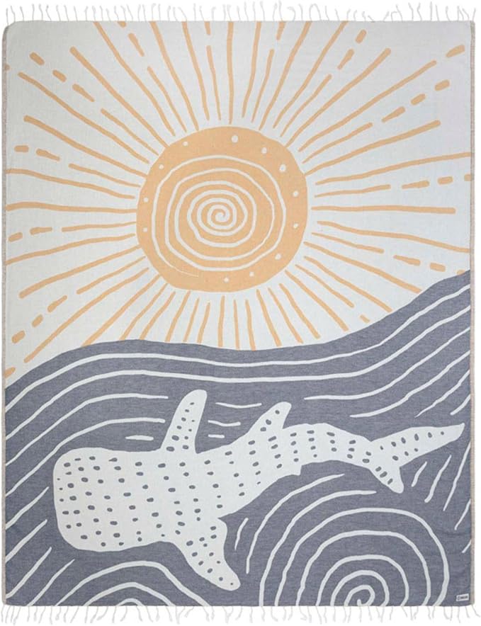 Sand Cloud Turkish Beach Towel - Sand Free - 100% Organic Turkish Cotton Yarn - Quick Dry Towel for Beach, Picnic, Blanket or Bath - As Seen on Shark Tank - Marine Life (Typus Whale Shark)